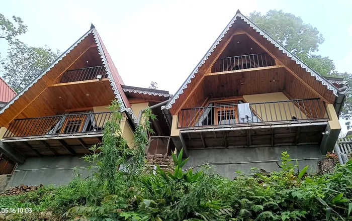 Lush green garden and quiet trails surrounding the homestay chalets